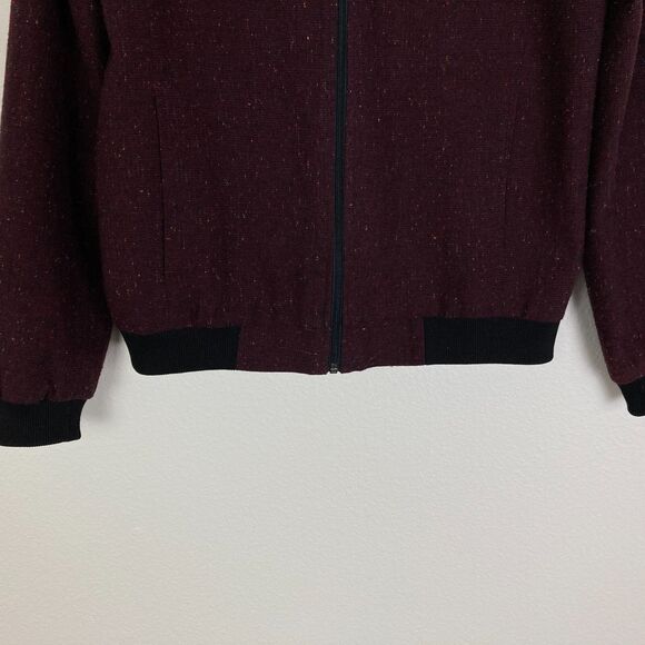 Boohoo Man Tweed Bomber Jacket Size S Burgundy Light Weight Full Zip Lined - Picture 5 of 5